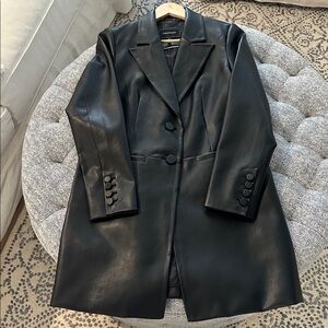 BCBGMAXAZRIA Black Faux Vegan Leather Blazer Jacket